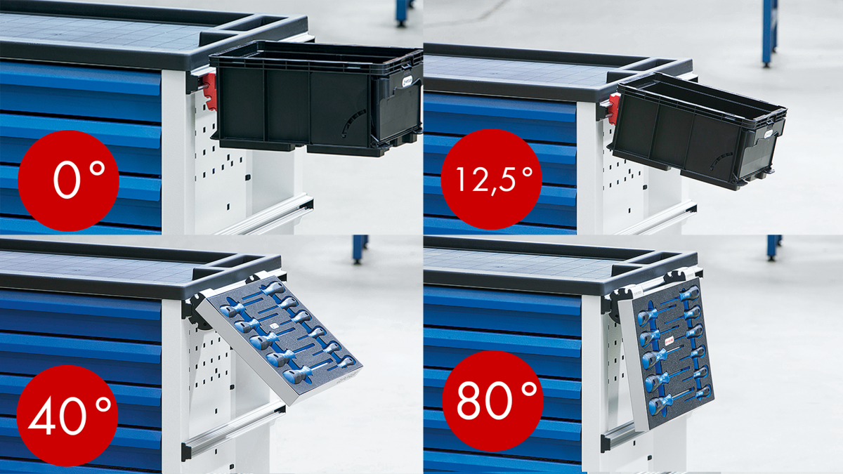 Ergonomische werkplekken met verschillende hoekopstellingen